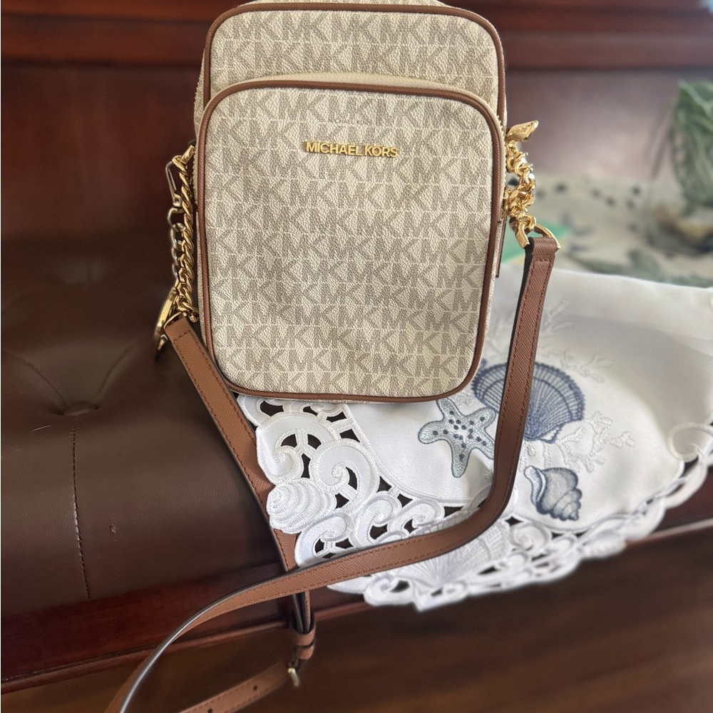 Michael Kors Beige and Brown Crossbody Bag